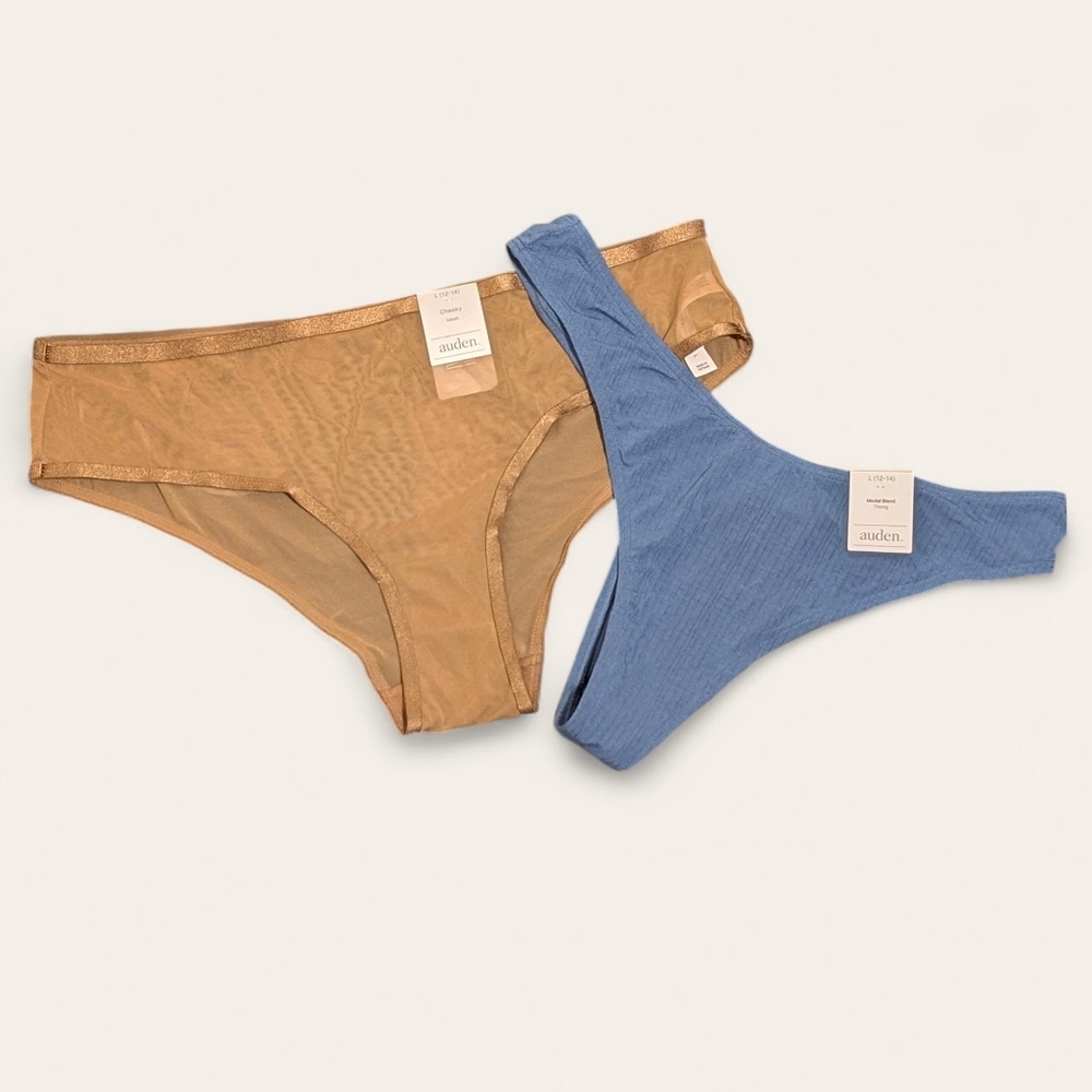 ​NWT Auden 2-Pack Panty Bundle ✨ Beige Mesh Cheeky & Blue Modal Thong ✨ Size L